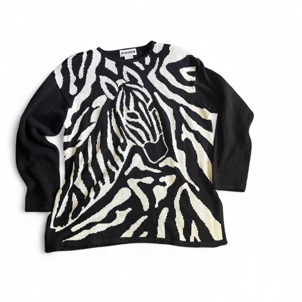 Joan Leslie Zebra Print Sweater Novelty Animal Print Knitwear Womens‎ XL